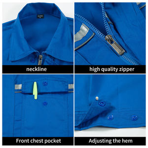 Combinaison de travail bleue à manches courtes, uniforme en coton respirant, vêtements de travail unisexes avec bandes réfléchissantes - Product Image 6