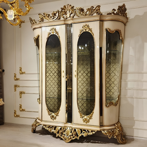 Juego de Comedor de Lujo Estilo Real, Madera de Teca Sólida Tallada a Mano con Detalles en Oro y Aparador con Espejo, Muebles Clásicos - Product Image 3