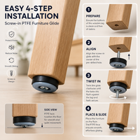 Glissière de meuble en PTFE de 22 mm à visser, robuste, pour tables et chaises