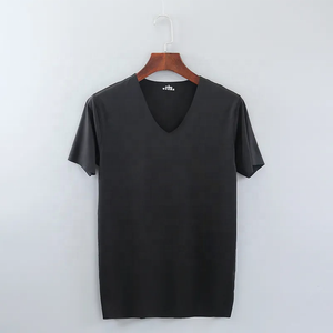 Men's Black <b>V</b>-Neck Short Sleeve Knitted T-Shirt Regular <b>Fit</b> Casual Solid Color - Product Image 1
