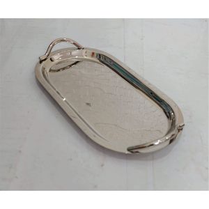 Bandeja de Servicio de Acero Inoxidable con Acabado Espejo Premium - Plato de Metal Oblongo para Café con Asas Decorativas para Hotel y Restaurante - Product Image 5