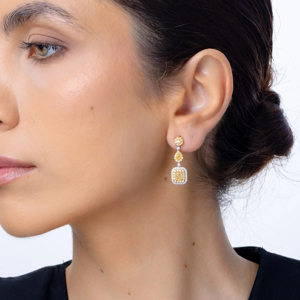 Boucles d'oreilles pendantes classiques pour femmes, plaquées or 18 carats, avec pendentif géométrique en diamant taille poire, bijoux de mariage, boucles d'oreilles tendance en alliage - Product Image 2