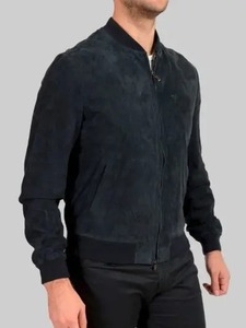 เสื้อแจ็คเก็ตหนังบอมเบอร์สีดำสำหรับผู้ชาย - Product Image 2