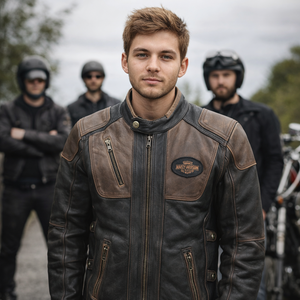 Chemise de moto unisexe d'été en cuir véritable robuste, style urbain, avec broderie 3D - Product Image 1
