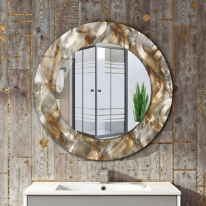 <b>Gold</b> and Silver Abstract Swirl/Wave <b>Round</b> Glass & Metal Frame Handmade Decorative Wall <b>Mirror</b> From REHMAN CRAFT - Product Image 6