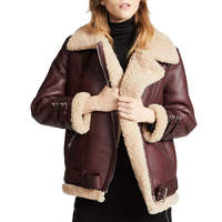 Nouvelle veste en cuir doublée en sherpa pour femme, style motard, chaude pour l'hiver, en cuir de mouton, collection 2026