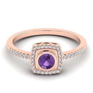 Bague de luxe REYES en or massif 14 carats avec améthyste taille brillant rond de 0,25 carat et halo de moissanites – Prix de gros - Product Image 5