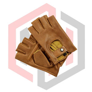 Guantes de Conducción sin Dedos de Piel de Cordero Marrón Claro, Antideslizantes, Transpirables, Anticorte, Antiestáticos, con Muñequera Ajustable - Product Image 4