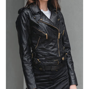 Blouson en cuir pour femme Letterman, taille plus, style motard, pour la moto - Product Image 6