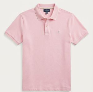 เสื้อโปโลผู้ชายสีชมพู ผ้าคอตตอนปิเก้ แขนสั้น ทรงปกติ แต่งขอบตัดกัน สไตล์พรีปปี้ สีพื้น ปักโลโก้ - Product Image 1
