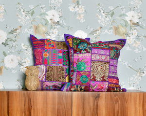 Pure cotton handmade patchwork khambadia work <b>cushion</b> cover made by indian artisans from Jaipur India export quality home decor - Product Image 2