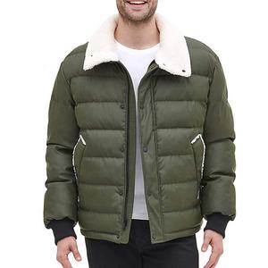 En gros hommes 100% polyester zip avec bouton pression os poches doudoune respirant à manches longues hiver veste chaude - Product Image 3
