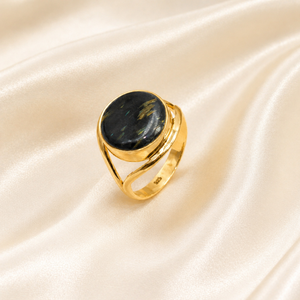 Natural Nuumite Gemstone <b>Ring</b> 925 Sterling <b>Silver</b> Handmade Round Cabochon <b>Ring</b> Yellow & Rose Gold Plated Jewelry for Unisex <b>men</b> - Product Image 3