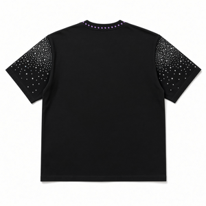 เสื้อยืดแขนสั้นสีดำ Valley Dreams ทรงโอเวอร์ไซส์ ประดับด้วยคริสตัล สไตล์สตรีท สำหรับผู้ชาย คอกลม ผ้าถัก - Product Image 2