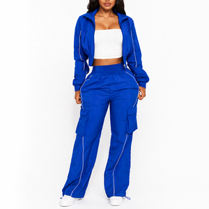 Custom Women Nylon Windbreaker Set 2 Piece Cargo <b>Pants</b> Jacket Streetwear Tracksuit Lightweight Sportswear - Product Image 1
