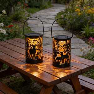 Farol solar de metal impermeable para exteriores con diseño de ciervo hueco para decoración de paisajes, caminos de jardín y patios. - Product Image 6