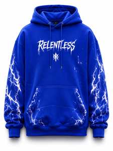 Custom <b>Blue</b> Lightning Graphic 100% Cotton Winter Print Hoodie Regular Fit Streetwear Pullover Unisex OEM ODM - Product Image 1