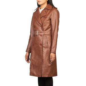 Abrigo Largo de Cuero Genuino para Mujer, Proveedor de Fábrica OEM, Venta al Por Mayor, Hecho a Medida, Elegante, Transpirable, con Cinturón - Product Image 3