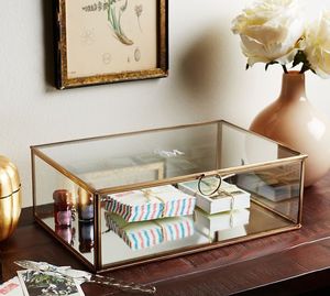 Boîte de rangement décorative personnalisée en métal et verre avec cadre métallique pour organiseurs de bijoux, boîtes en verre - Product Image 1