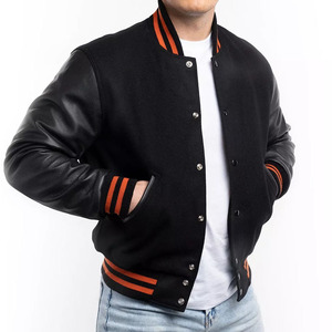 Good Quality Men's Baseball <b>Jackets</b> With <b>Leather</b> Sleeves Wholesale <b>Long</b> Sleeve <b>Leather</b> Windproof Varsity <b>Jacket</b> for man - Product Image 1
