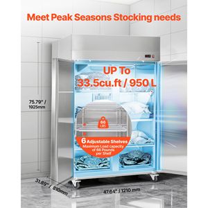Congelatore Commerciale in Acciaio Inox Larghezza 31,89 Pollici, Scongelamento Automatico, Congelatore Verticale con Doppia Porta, Capacità di Stoccaggio 32,1 Piedi Cubi - Product Image 4