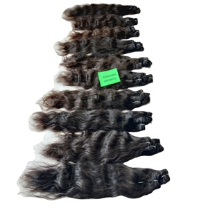 100% Venta al por mayor natural crudo sedoso color negro paquetes ondulado tejido profundo proveedor Sur indio templo extensiones de cabello humano - Product Image 5