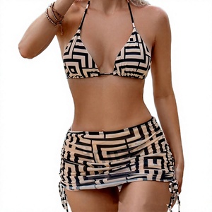 Patch House Nouveau Maillot de Bain 3 Pièces Imprimé Sexy Uni avec Jupe Sarong en Maille, Maillot Triangle Femme à Nouer sur le Côté Coupe Audacieuse - Product Image 4