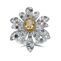 Bague de fiançailles en or 18 carats avec diamant de laboratoire ovale de 0,81 carat, pierre précieuse jaune fine, motif floral
