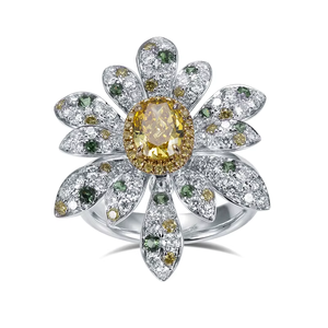 18K Gold Jewelry 0.81CT Oval Cut Lab Grown Diamond Yellow Fine Gemstone Flower Engagement Ring - Product Image 2