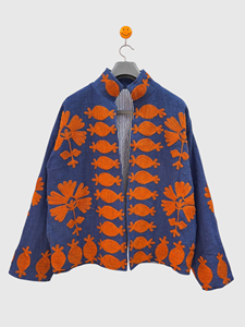 Veste à col mandarin brodée à la main avec des motifs floraux, manches longues, en velours, pour adulte, vêtements d'hiver, style élégant - Product Image 1