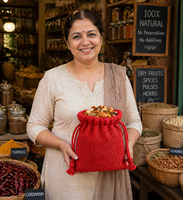 Pochette à cordon en jute et lin rouge, sac de rangement multi-usages pour outils, écologique et réutilisable, 10x14cm, pour fruits secs et courses
