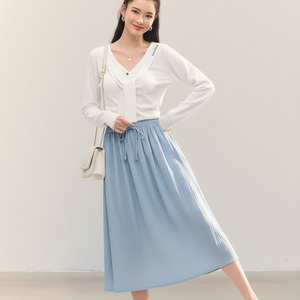 Wholesale Price Women Vintage Ribbed Knit Dropped Waist <b>Maxi</b> <b>Skirt</b> Solid Color Casual Eco-Friendly OEM ODM Custom Label - Product Image 1