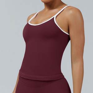 Débardeur de yoga sans couture pour femme, en coton tricoté 100 %, séchage rapide, respirant, avec bretelles réglables et dos en U, idéal pour la gym et les activités sportives - Product Image 2