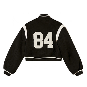 Veste universitaire en laine noire avec logo W blanc, style preppy, veste bomber courte pour homme, col rabattu, manches régulières - Product Image 2