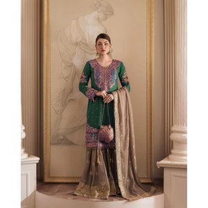 เสื้อปักลาย Georgette ที่ได้รับความนิยมเสื้อลายปักด้วยสีเขียว Dupatta - Product Image 1