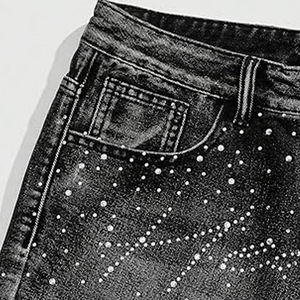 Shorts en jean pour hommes style urbain avec strass, coupe ample, en coton respirant, décontractés pour l'été, tailles personnalisées - Product Image 6