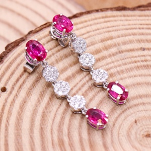 ต่างหูทรงหยดน้ำรูปไข่ทับทิมธรรมชาติ ทองคำขาว 18K |   เครื่องประดับเพชรแบบห้อย ของขวัญสำหรับผู้หญิง ขายส่ง - Product Image 5