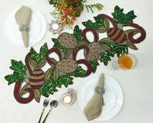 Handmade Embroidered Fabric <b>Table</b> <b>Runner</b> Customized <b>Green</b> Leaf Design Luxury Eco-Friendly Durable Lightweight 5mm Thickness Mat - Product Image 2