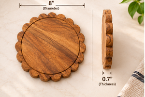 Ensemble de 2 dessous-de-plat en bois faits à la main, motif festonné, 8 pouces, ronds rustiques, pour plats chauds, théière et poêle, pour cuisine nordique - Product Image 5