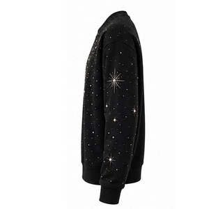 Sudadera Unisex Negra con Estampado de Estrellas y Luna con Pedrería, Cuello Redondo, Informal, Tejida, Corte Regular, para Otoño - Product Image 4