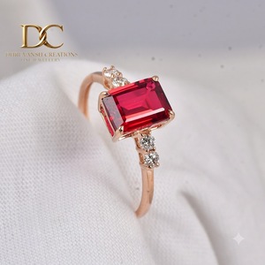 Elegant Design 14KT Solid Rose Gold <b>Ring</b> with Lab Grown Diamond and Lab Grown Pigeon Blood Ruby Women's Luxury Wedding Jewelry - Product Image 6