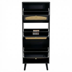 Scarpiera a 3 livelli con frontale in rattan dal design semplice, 54x24x135 cm, in truciolato nero per riporre le scarpe - Product Image 3