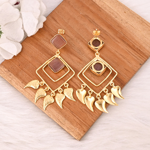 Stylish Garnet Hydro Stone <b>Dangle</b> <b>Earrings</b> Handmade Brass Jewelry for Women - Product Image 5