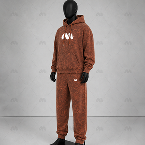Ensemble de survêtement unisexe marron dégradé à capuche avec cordon de serrage, sweat-shirt et pantalon de survêtement longs, tenue décontractée d'automne, impression par sublimation - Product Image 2