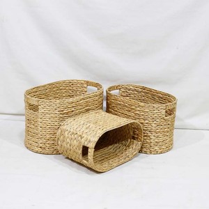 Eco-Friendly Water Hyacinth Rustic <b>Storage</b> <b>Basket</b> Nesting Organizer Bins Set of 3 <b>with</b> Built-in Handles for Home <b>Shelf</b> - Product Image 1
