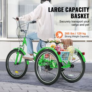 Triciclo Pieghevole per Adulti in Acciaio al Carbonio da 24 Pollici a 7 Velocità con Sedile Regolabile e Cestino Stile Cruiser, Cilindrata 110cc - Product Image 4