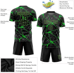 Camiseta de Fútbol Personalizada para Hombre, Negra y Verde con Patrón Agrietado, Impresión Sublimada, Absorbe la Humedad, Cuello Redondo, Manga Corta, Uniforme de Poliéster - Product Image 3