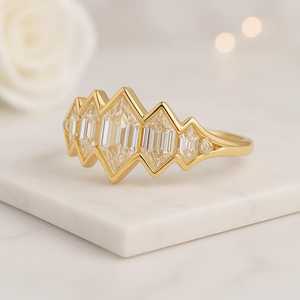 Lab Grown 3.00CT Hexagon Cut Diamond Five Stone <b>Ring</b> For Women's 14K Solid Gold Fine Engagement Surprise Gift For Lovers - Product Image 2