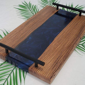 LAPTOP SQUARE WOOD <b>EPOXY</b> RESIN TRAY Fabulous Decorative Design for Serving Food in Kitchen Restaurants Home Use - Product Image 1