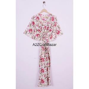 Vestido Abaya Largo para Mujer, Estampado a Mano, Estilo Kaftan, Informal, Hecho a Mano en Oriente Medio, de Algodón Puro, para Verano y Otoño - Product Image 1